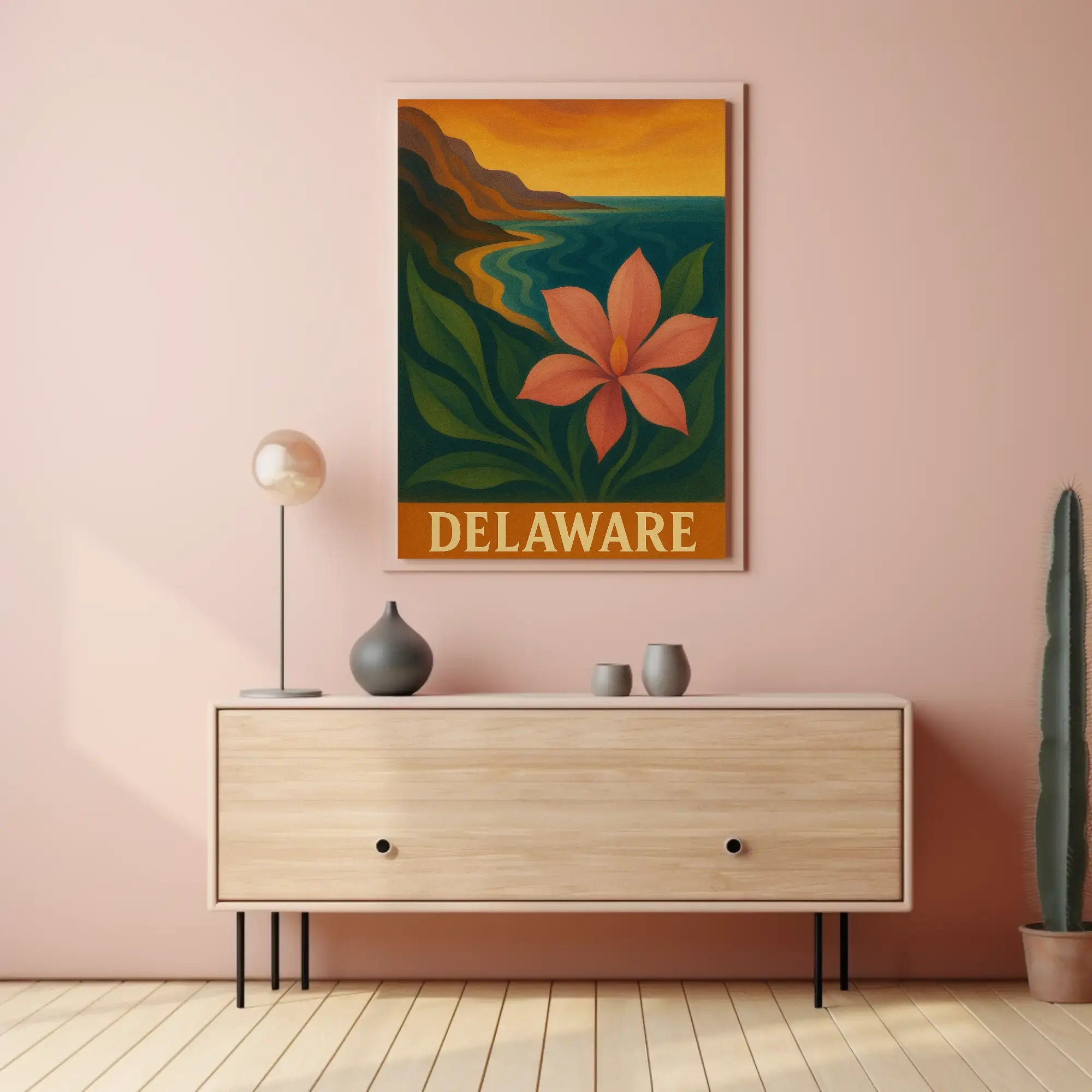 Delaware Coastal Sunset Scenic Travel Poster PosterGoat