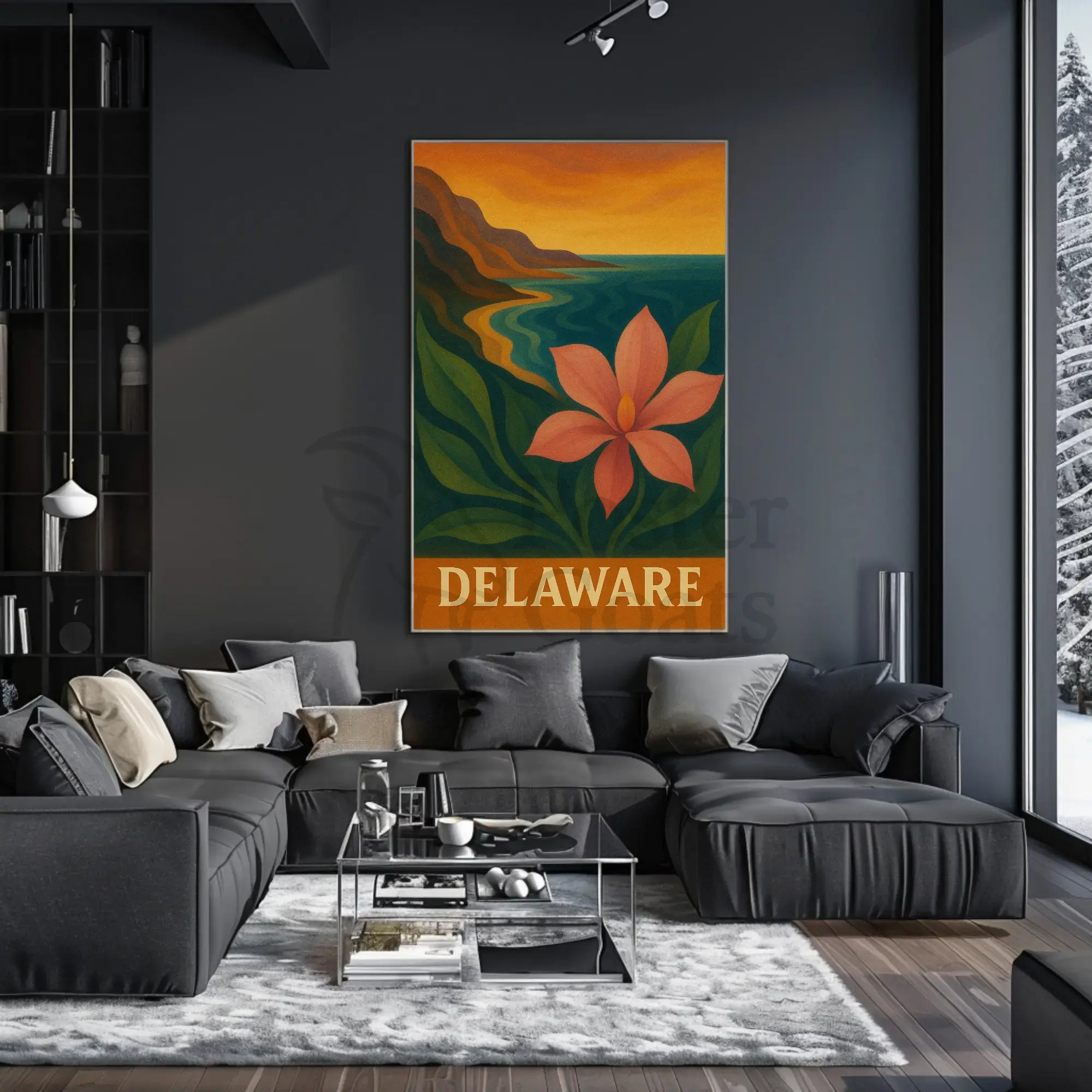 Delaware Coastal Sunset Scenic Travel Poster PosterGoat