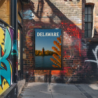 Delaware Lighthouse Autumn Scene Travel Poster PosterGoat