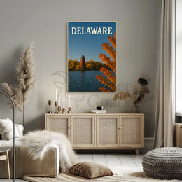 Delaware Lighthouse Autumn Scene Travel Poster PosterGoat