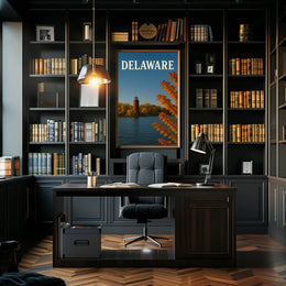 Delaware Lighthouse Autumn Scene Travel Poster PosterGoat