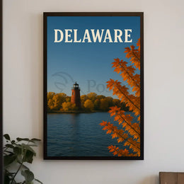 Delaware Lighthouse Autumn Scene Travel Poster PosterGoat