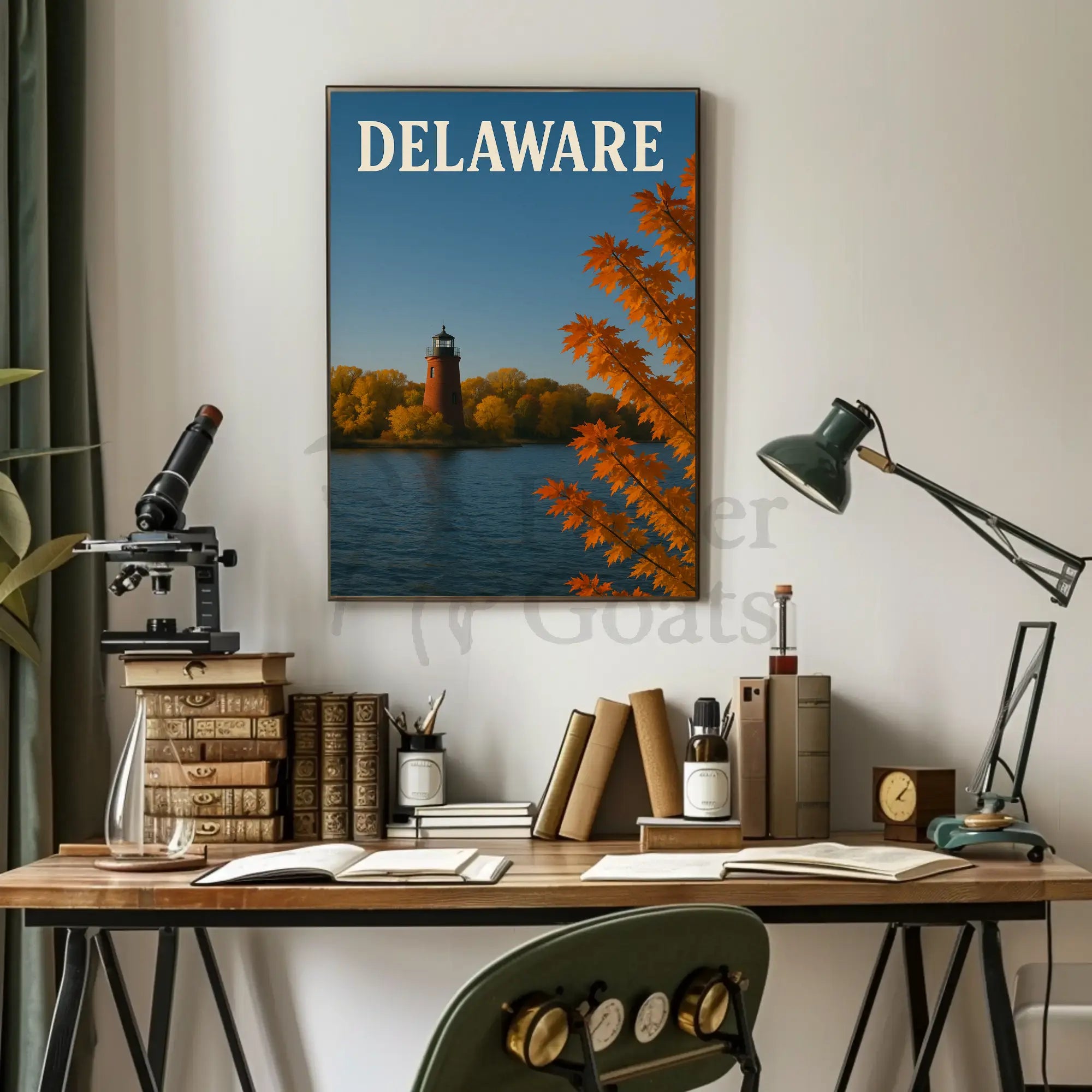 Delaware Lighthouse Autumn Scene Travel Poster PosterGoat