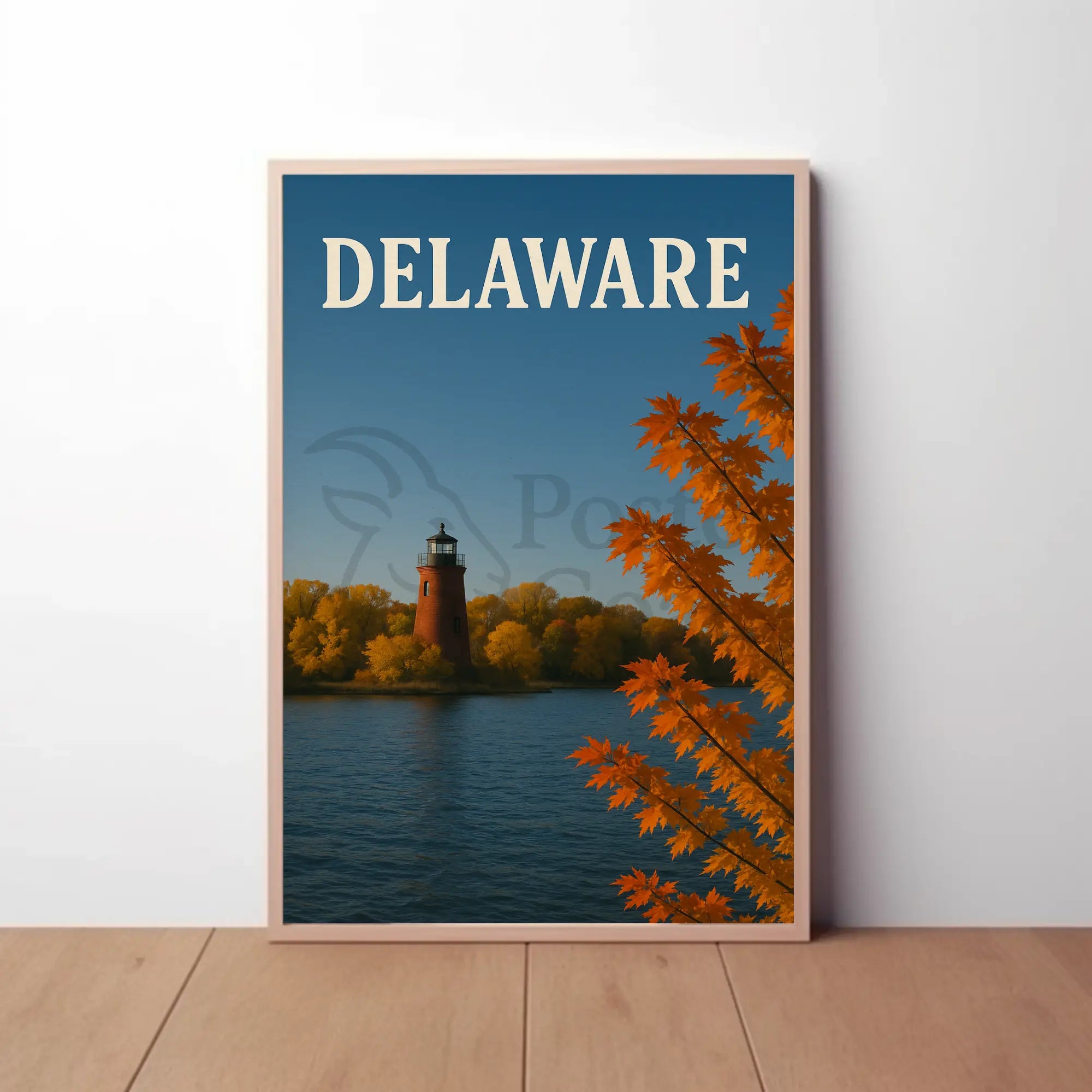 Delaware Lighthouse Autumn Scene Travel Poster PosterGoat