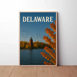 Delaware Lighthouse Autumn Scene Travel Poster PosterGoat