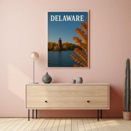 Delaware Lighthouse Autumn Scene Travel Poster PosterGoat
