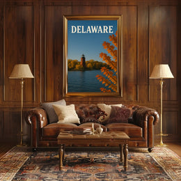 Delaware Lighthouse Autumn Scene Travel Poster PosterGoat
