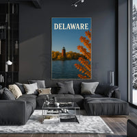 Delaware Lighthouse Autumn Scene Travel Poster PosterGoat