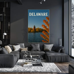 Delaware Lighthouse Autumn Scene Travel Poster PosterGoat