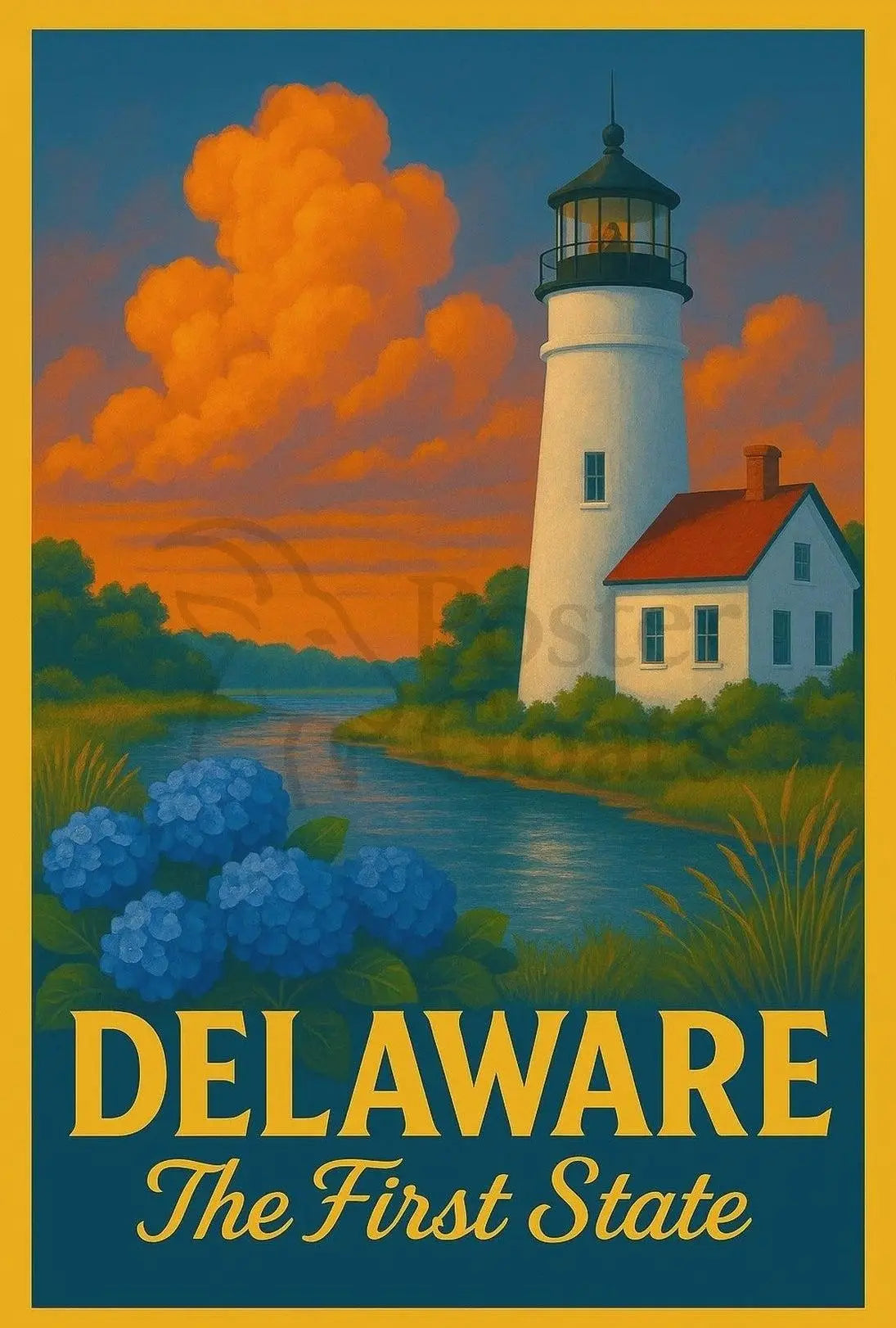 Delaware Lighthouse Vintage Travel Poster PosterGoat