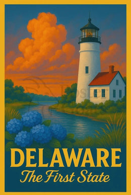 Delaware Lighthouse Vintage Travel Poster PosterGoat