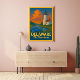 Delaware Lighthouse Vintage Travel Poster PosterGoat