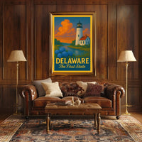 Delaware Lighthouse Vintage Travel Poster PosterGoat