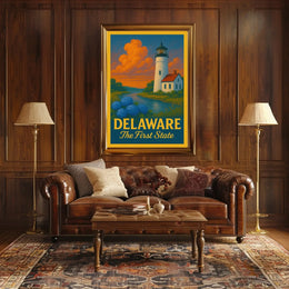 Delaware Lighthouse Vintage Travel Poster PosterGoat
