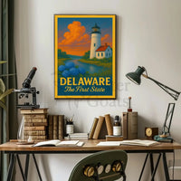 Delaware Lighthouse Vintage Travel Poster PosterGoat
