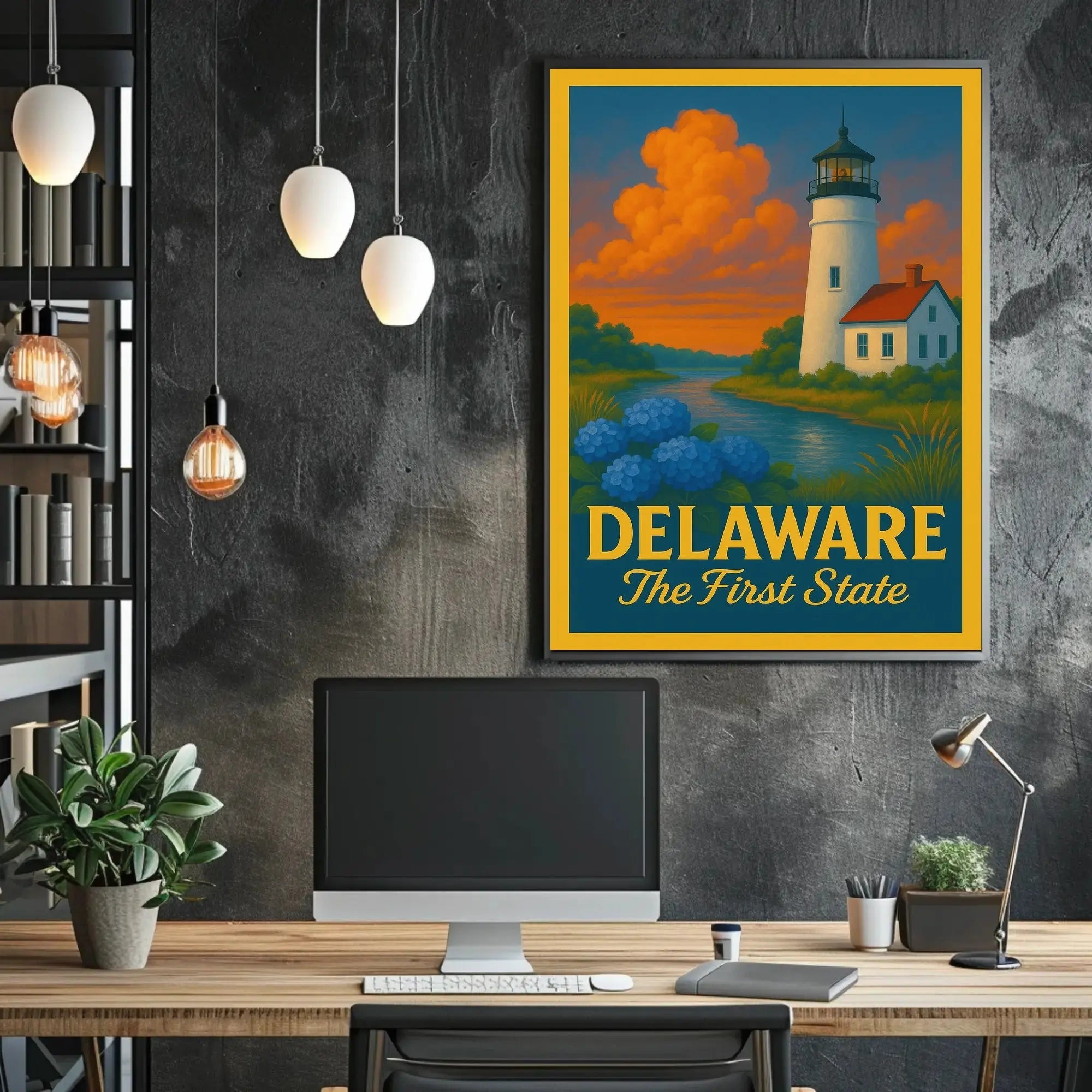 Delaware Lighthouse Vintage Travel Poster PosterGoat