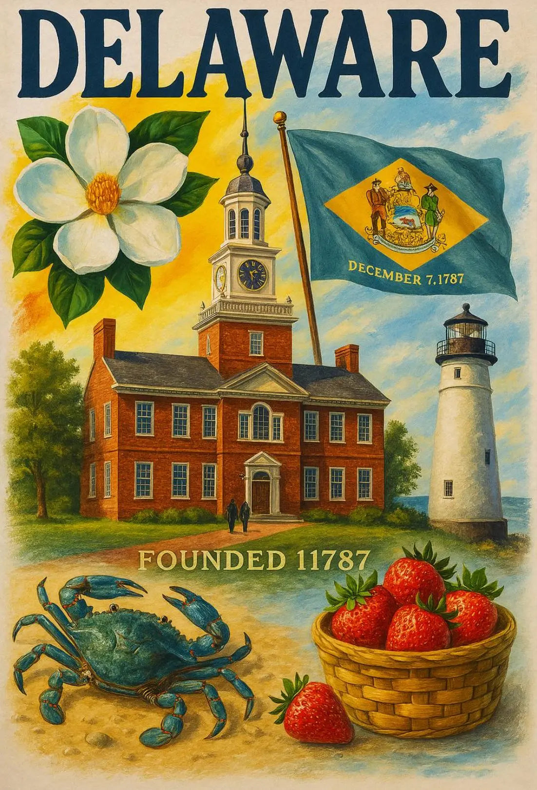 Delaware's Historical Landmarks and Icons Heritage Poster PosterGoat