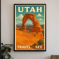 Delicate Arch Retro  Adventure National Park Poster PosterGoat