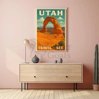 Delicate Arch Retro  Adventure National Park Poster PosterGoat