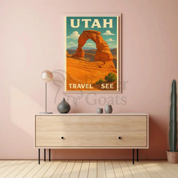 Delicate Arch Retro  Adventure National Park Poster PosterGoat