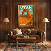 Delicate Arch Retro  Adventure National Park Poster PosterGoat