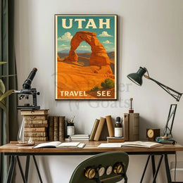 Delicate Arch Retro  Adventure National Park Poster PosterGoat