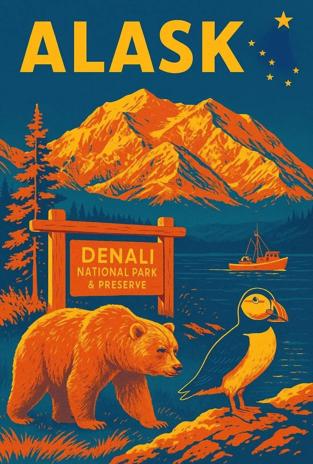 Denali Adventure Vintage National Park Poster PosterGoat