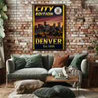 Denver Modern Skyline in Warm Colors Cultural Poster PosterGoat