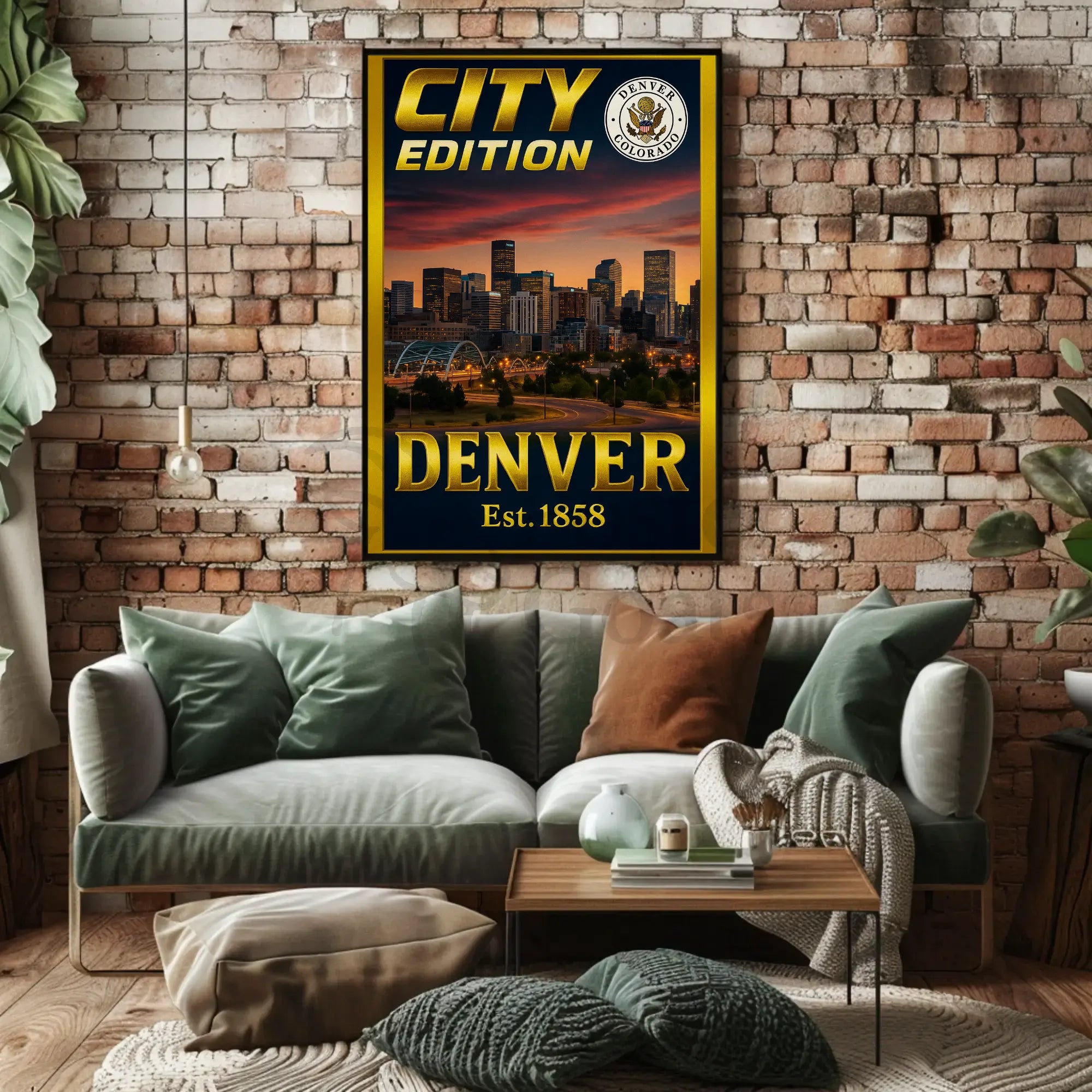 Denver Modern Skyline in Warm Colors Cultural Poster PosterGoat