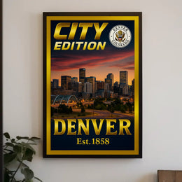 Denver Modern Skyline in Warm Colors Cultural Poster PosterGoat
