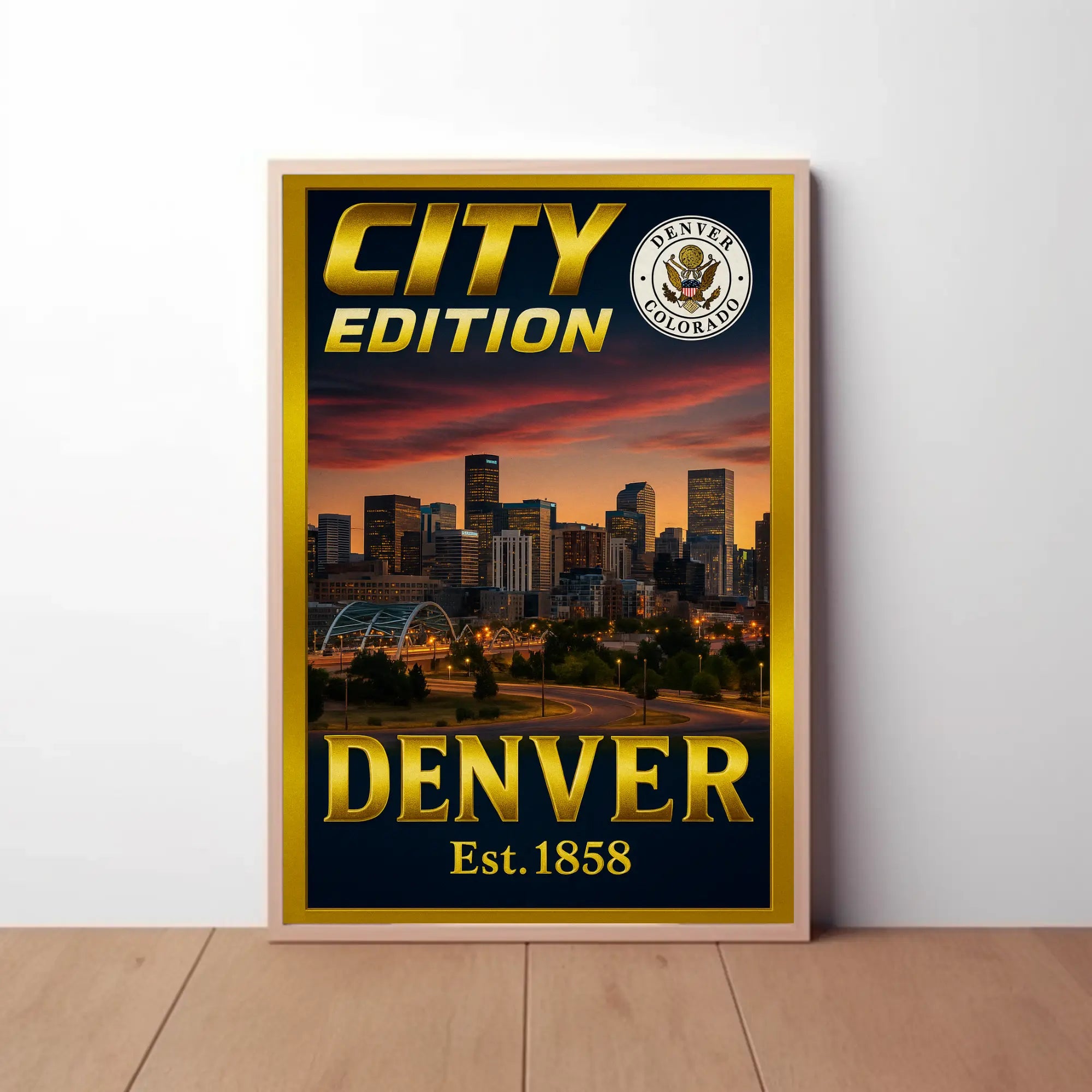 Denver Modern Skyline in Warm Colors Cultural Poster PosterGoat