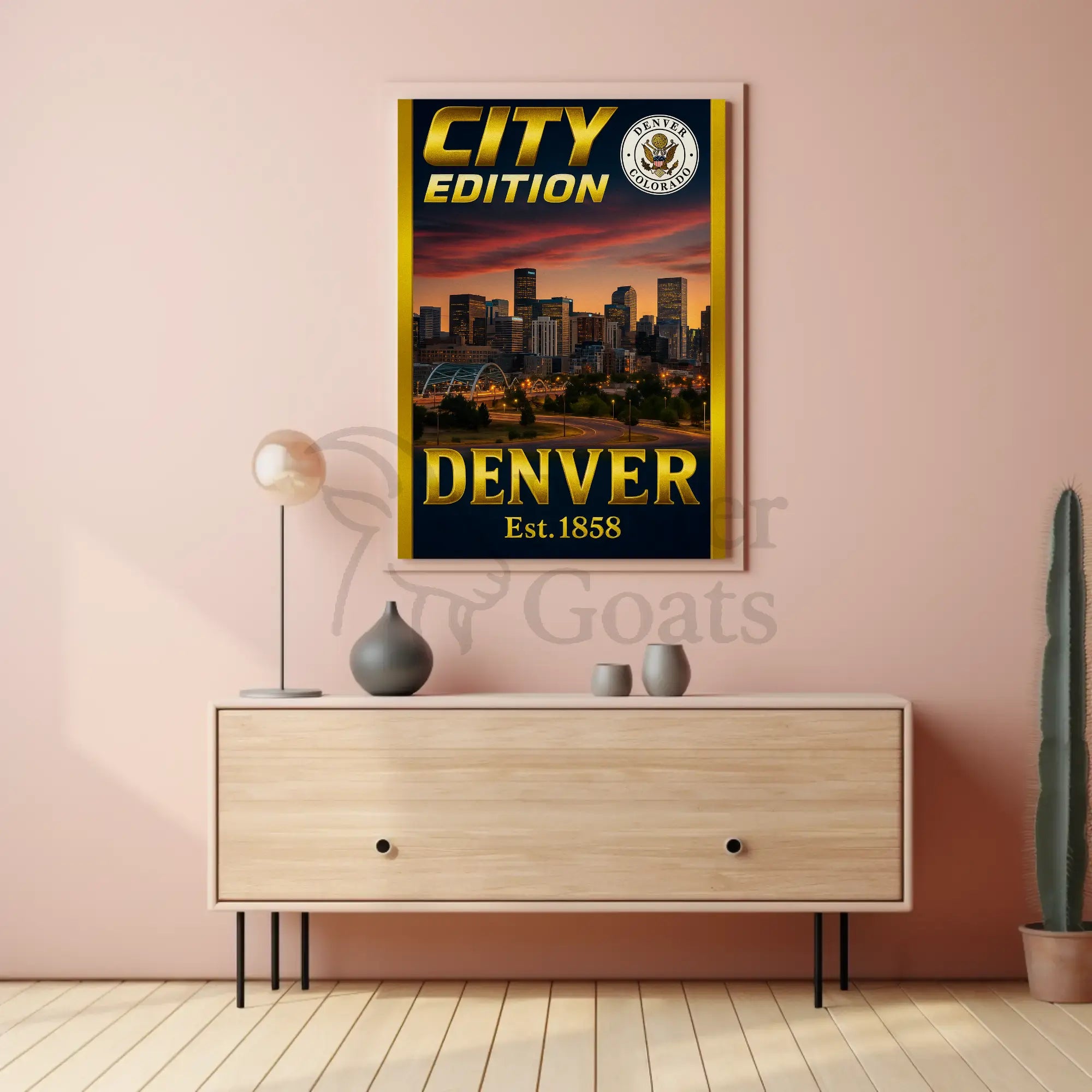 Denver Modern Skyline in Warm Colors Cultural Poster PosterGoat