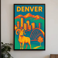 Denver Retro Skyline and Wildlife Vintage Travel Poster PosterGoat