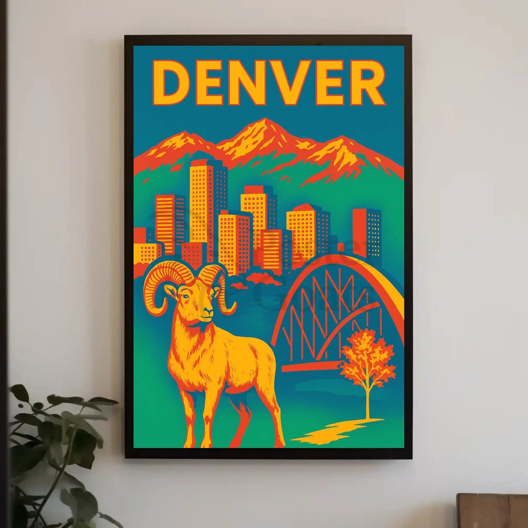 Denver Retro Skyline and Wildlife Vintage Travel Poster PosterGoat