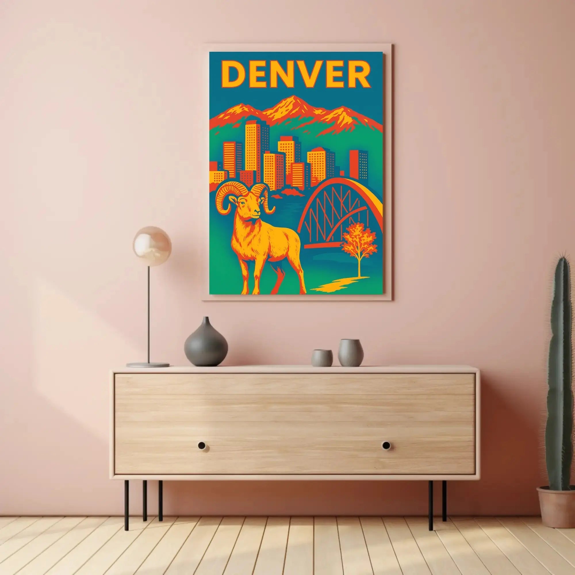 Denver Retro Skyline and Wildlife Vintage Travel Poster PosterGoat