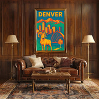 Denver Retro Skyline and Wildlife Vintage Travel Poster PosterGoat