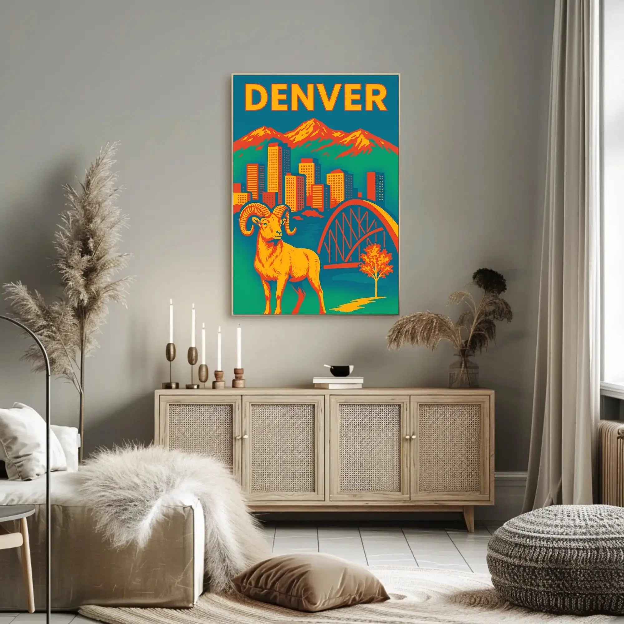 Denver Retro Skyline and Wildlife Vintage Travel Poster PosterGoat