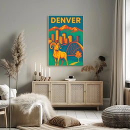 Denver Retro Skyline and Wildlife Vintage Travel Poster PosterGoat