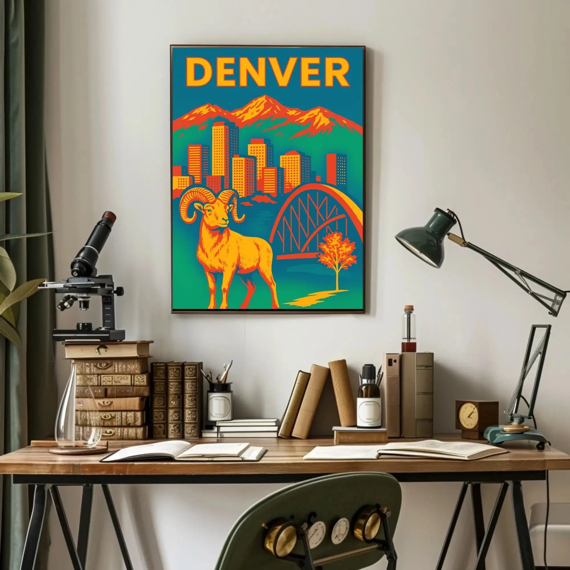 Denver Retro Skyline and Wildlife Vintage Travel Poster PosterGoat