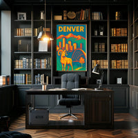 Denver Retro Skyline and Wildlife Vintage Travel Poster PosterGoat