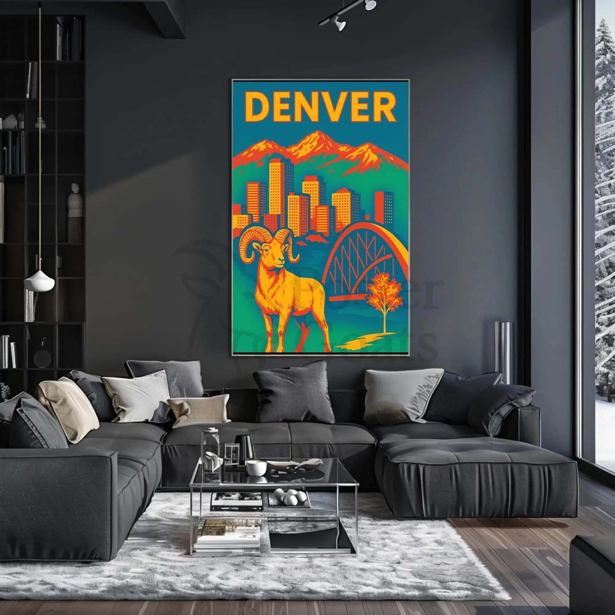 Denver Retro Skyline and Wildlife Vintage Travel Poster PosterGoat
