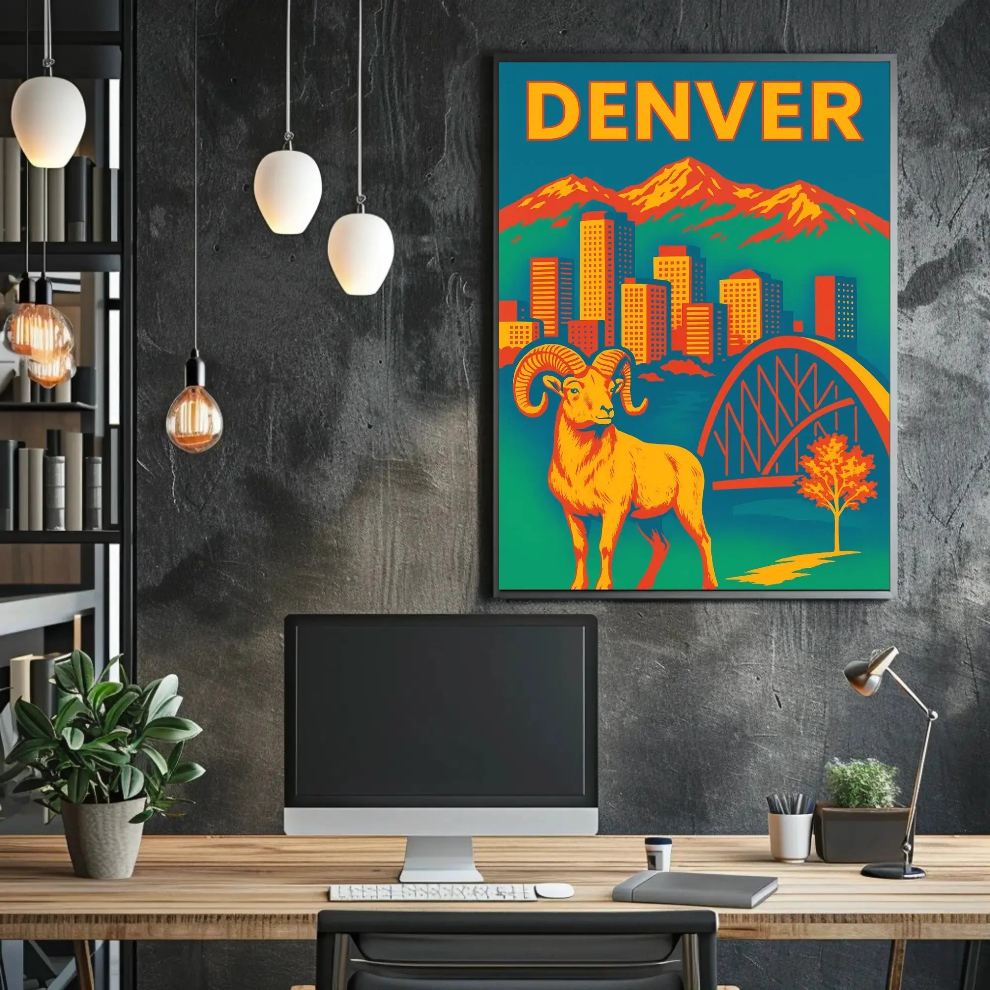 Denver Retro Skyline and Wildlife Vintage Travel Poster PosterGoat