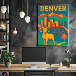 Denver Retro Skyline and Wildlife Vintage Travel Poster PosterGoat