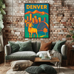 Denver Retro Skyline and Wildlife Vintage Travel Poster PosterGoat