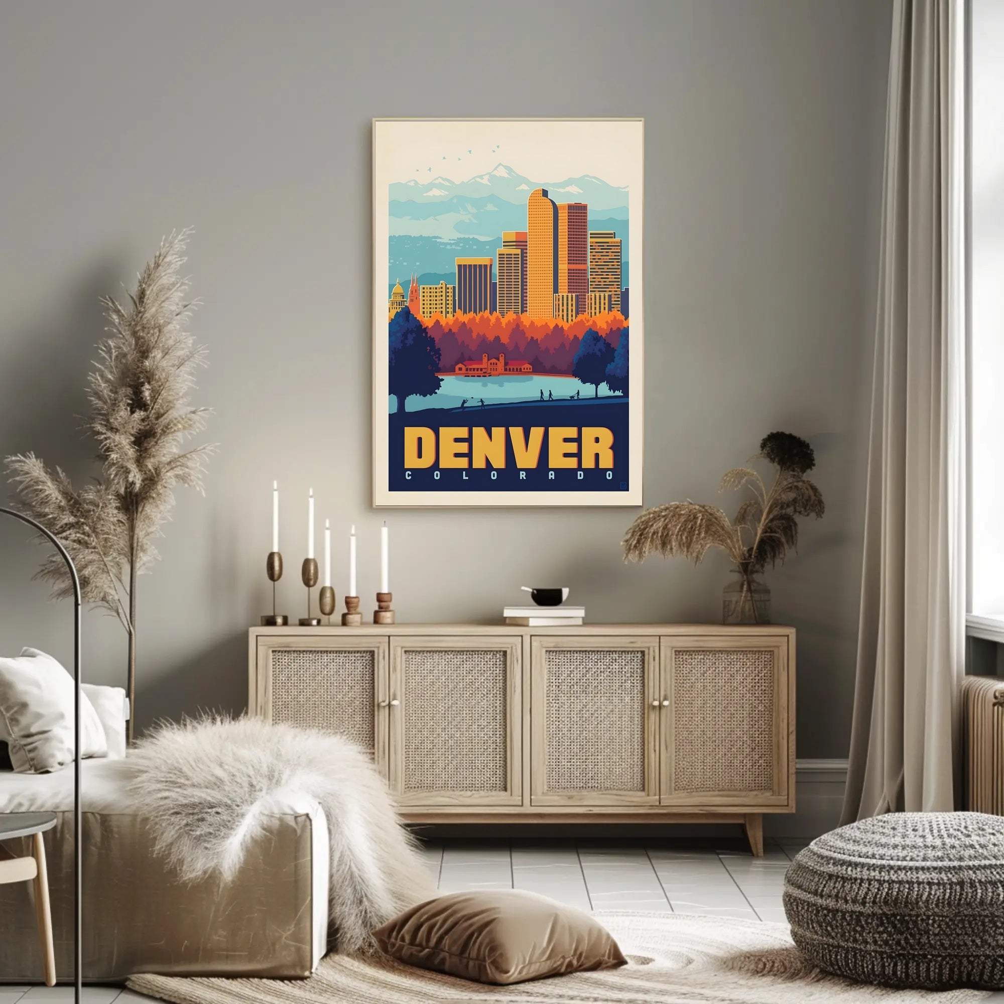 Denver Skyline Vintage Travel Poster PosterGoat