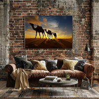 Desert Camels at Sunset Travel Poster PosterGoat
