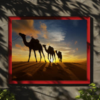 Desert Camels at Sunset Travel Poster PosterGoat