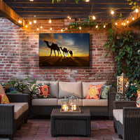 Desert Camels at Sunset Travel Poster PosterGoat