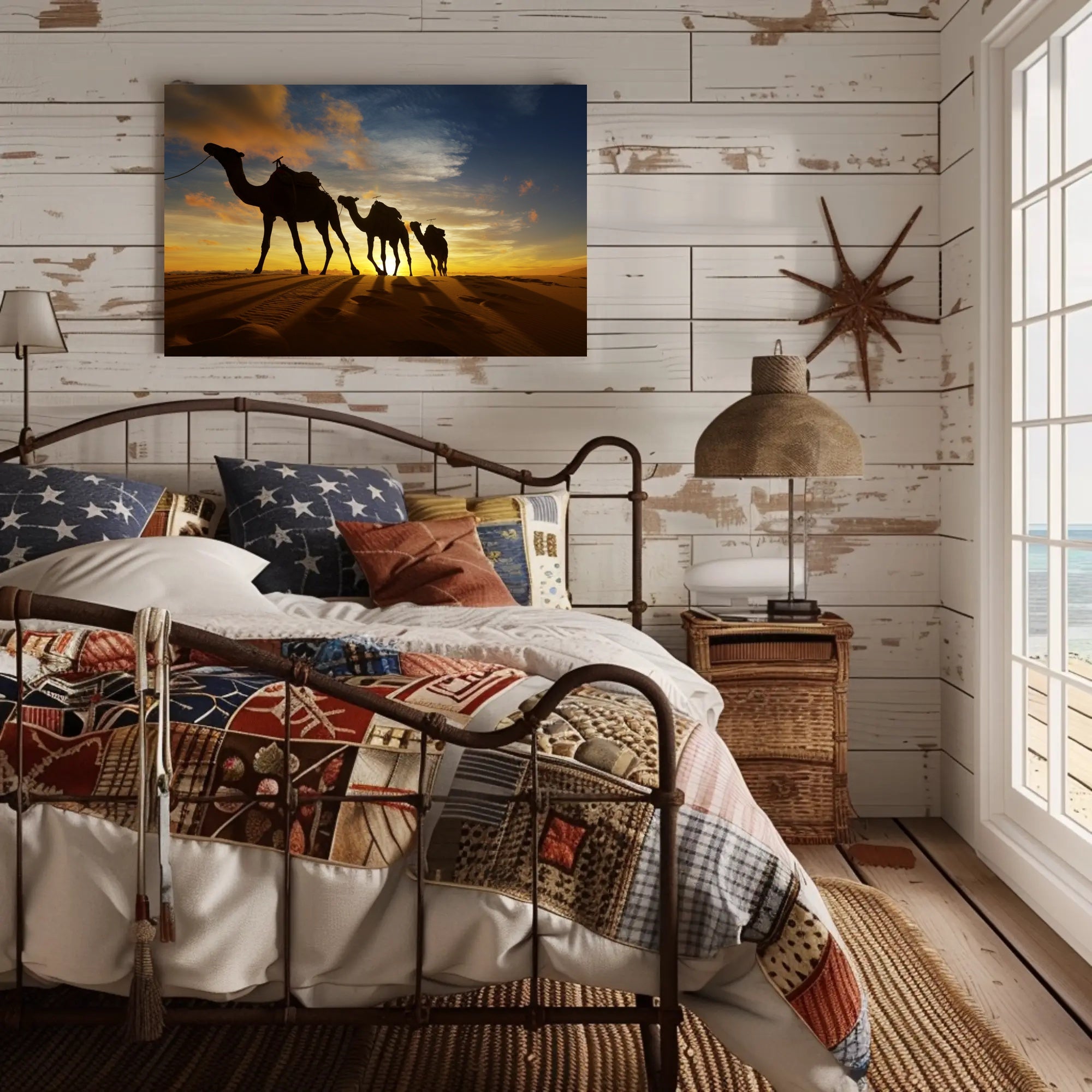 Desert Camels at Sunset Travel Poster PosterGoat