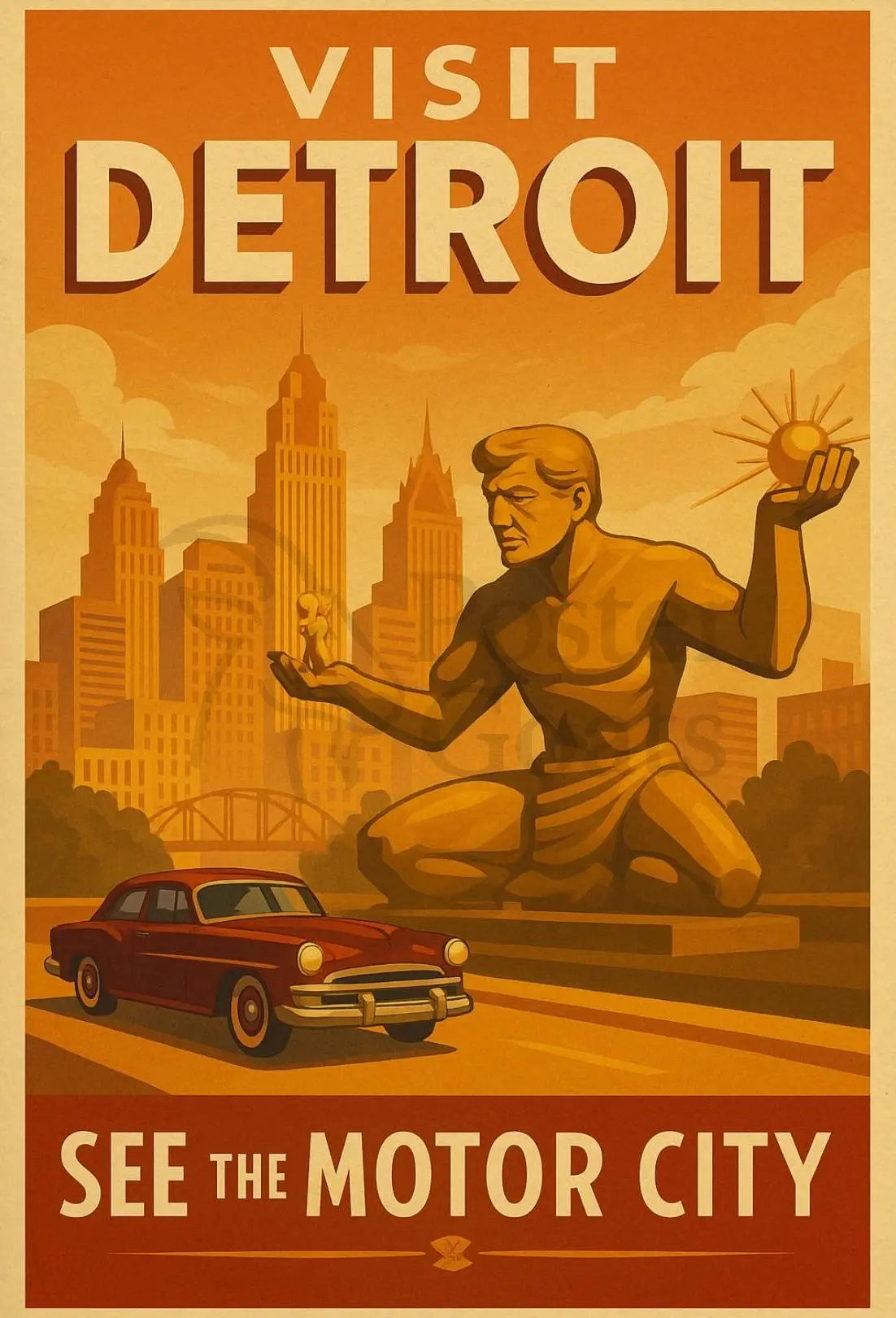 Detroit Automotive Heritage Art Deco Cultural Poster PosterGoat